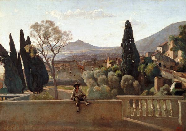 The Gardens of the Villa d'Este, Tivoli von Jean-Baptiste Camille Corot