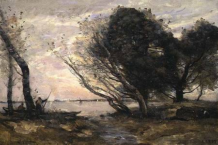 The Banks of the Lake after the Flood von Jean-Baptiste Camille Corot
