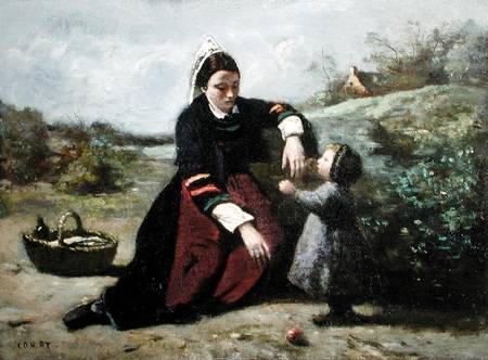 Breton Woman and her Little Girl von Jean-Baptiste Camille Corot