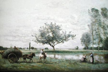 Haycart beside a River von Jean-Baptiste Camille Corot