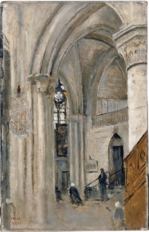 Interieur der Kirche in Mantes von Jean-Baptiste Camille Corot
