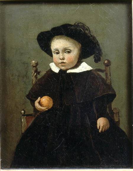 The Painter Adolphe Desbrochers (1841-1902) as a Child, Holding an Orange von Jean-Baptiste Camille Corot