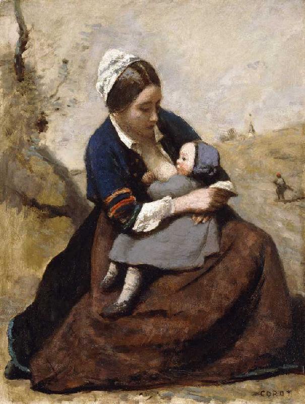 Stillende Bretonin (Bretonne Allaitant son Enfant) von Jean-Baptiste Camille Corot