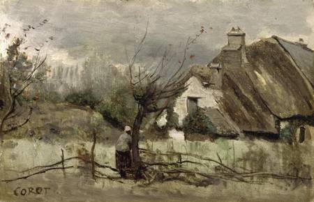 Thatched cottage in Picardie von Jean-Baptiste Camille Corot