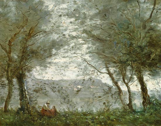 The Pond at Ville-d'Avray through the Trees von Jean-Baptiste Camille Corot
