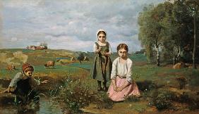Kinder neben einem Bach auf dem Land, Lormes (oil on canvas) 14th