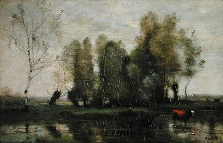 Trees in a Marshy Landscape von Jean-Baptiste Camille Corot