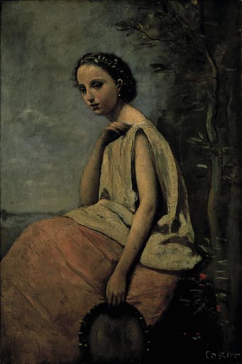 Zingara au tambour de basque (Zigeunerin mit Tambourin) von Jean-Baptiste Camille Corot