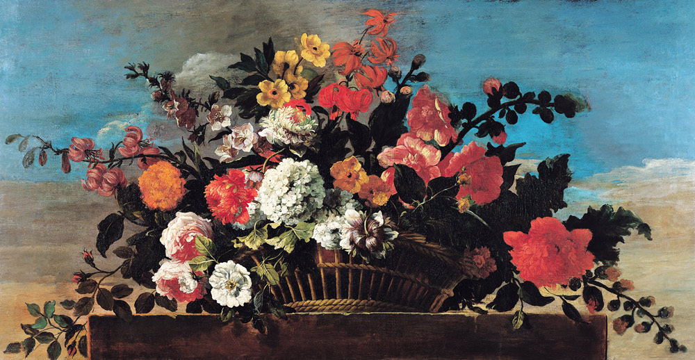 Wicker Basket of Flowers von Jean-Baptiste Belin de Fontenay