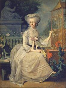 Junge Frau neben einem Vogelkäfig 1784