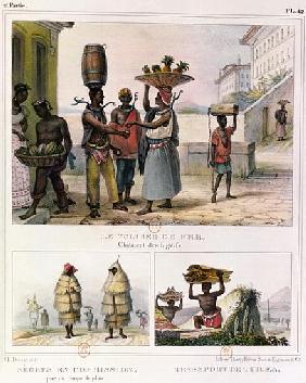 The Iron Collar, Men Working in the Rain and Carrying Tiles, three illustrations