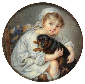 Kleines Mädchen mit Hund (Emaille)