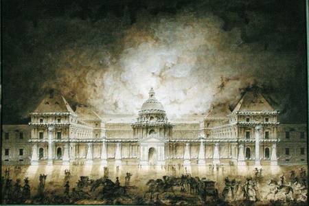 The Luxembourg Palace Illuminated for the Fete du Roi in 1780 (pen & ink and bistre on paper) von Jean Baptiste Marechal