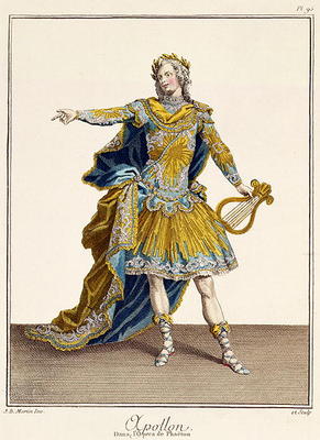 Costume for Apollo in the opera 'Phaethon', engraved by the artist, c.1780 (engraving) von Jean-Baptiste Martin