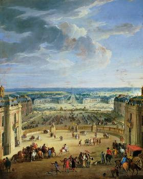 Perspective View from the Chateau of Versailles of the Place d'Armes and the Stables 1688