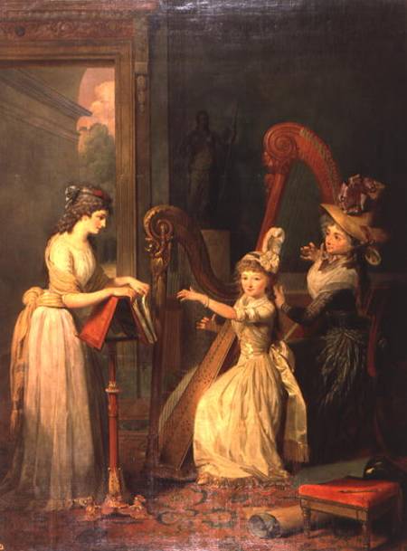 Harp lesson given by Madame de Genlis to Mademoiselle d'Orleans with Mademoiselle Pamela Turning the von Jean Baptiste Mauzaisse