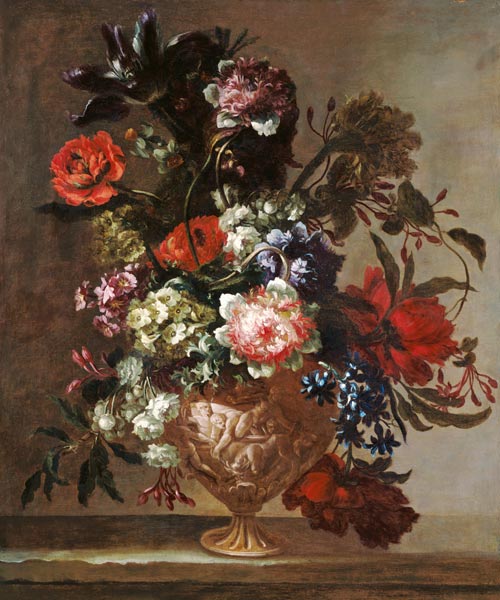 Still life of flowers in a sculpted vase von Jean Baptiste Monnoyer