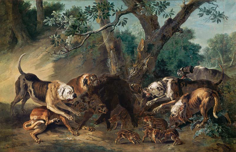 A Wild Sow and her Young Attacked by Dogs von Jean Baptiste Oudry