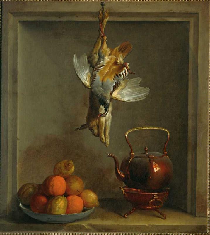Rebhuhn, Hase, Zitronen, Orangen und Teekessel. von Jean Baptiste Oudry