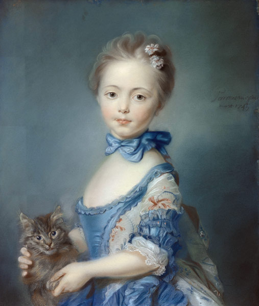 Das Mädchen mit der Katze von Jean-Baptiste Perronneau