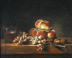 Still Life of Peaches, Nuts, Grapes and a Glass of Wine 1758