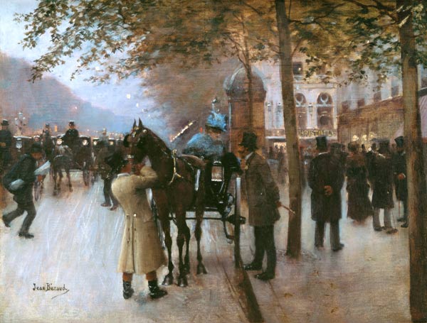 The Boulevards, Evening in Front of the Cafe Napolitain, late 19th century von Jean Beraud