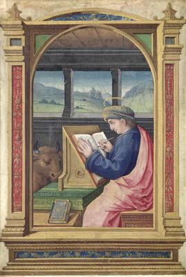 St. Luke Writing, from a Book of Hours (vellum) 19th