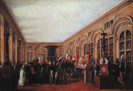 Alexandre Brongniart (1770-1847) Presenting the Artists of the Sevres Workshop to Louis XVIII (1755- von Jean-Charles Develly