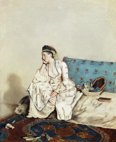 Dame in orientalischer Tracht auf einem Divan von Jean-Étienne Liotard