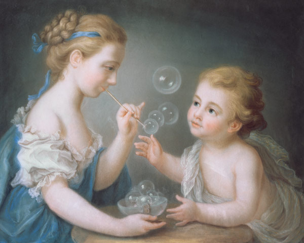 Children blowing bubbles (pastel) von Jean-Étienne Liotard