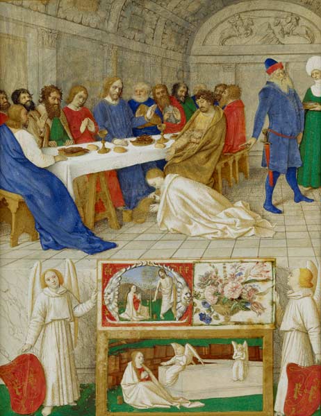 Maria Magdalena salbt Christus die Fuesse im Hause von Simon dem Pharisaeer von Jean Fouquet
