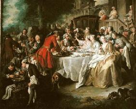 The Hunt Lunch, detail of the diners 1737
