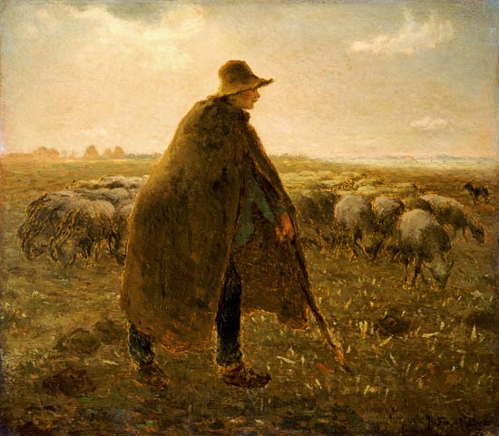 Schäfer mit Herde bei Sonnenuntergang von Jean-François Millet