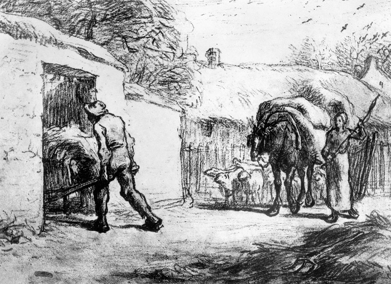 Bauern bei der Arbeit in der Dorfstrasse von Jean-François Millet