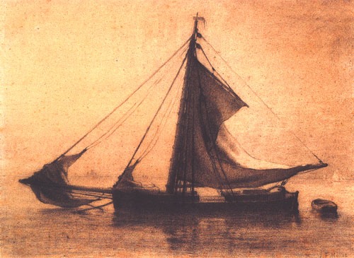Fischerboot auf einem ruhigen Meer von Jean-François Millet