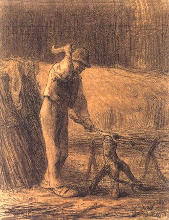 Holzfäller, der ein Reisigbündel macht von Jean-François Millet
