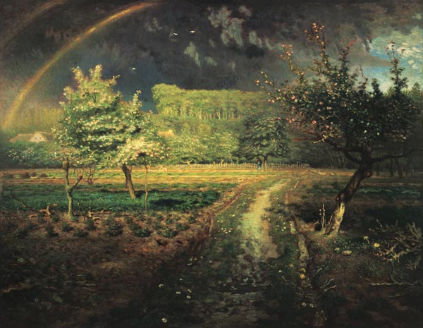 Frühlingslandschaft mit Regenbogen (Le Printemps) von Jean-François Millet