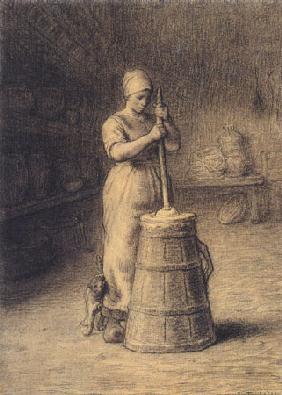Frau, die Butter aufwühlt 1855-58