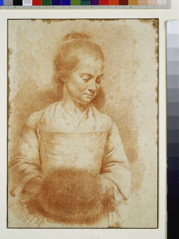 Halbfigur einer jungen Frau mit Muff. von Jean Jacques de Boissieu
