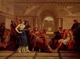 Phädra verklagt Hippolyt vor Theseus.