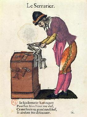 The Locksmith (colour engraving) 18th