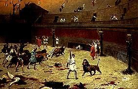 Nach dem Kampf zwischen Sklaven und Wildkatzen im römischen Zirkus. von Jean-Léon Gérome