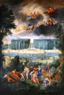 The Groves of Versailles. View of the pool of Neptune and walkway with the Judgement of Paris (oil o von Jean the Younger Cotelle