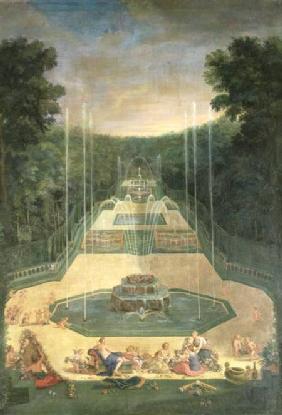 The Groves of Versailles. View of the Three Fountains with Venus and Cherubs Practising with Bows an 1688