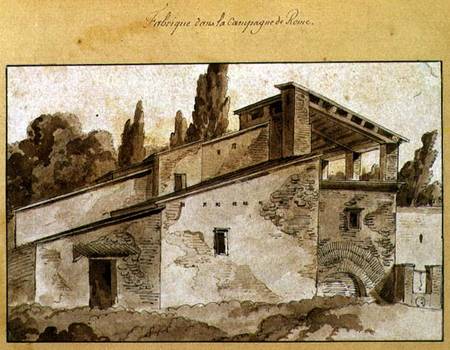 Factory in the Countryside Around Rome (pen & ink with sepia wash on paper) von Jean Thomas Thibault