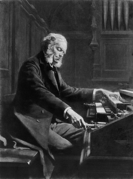 Cesar Franck at the console of the organ at St. Clotilde Basilica, Paris von Jeanne Rongier