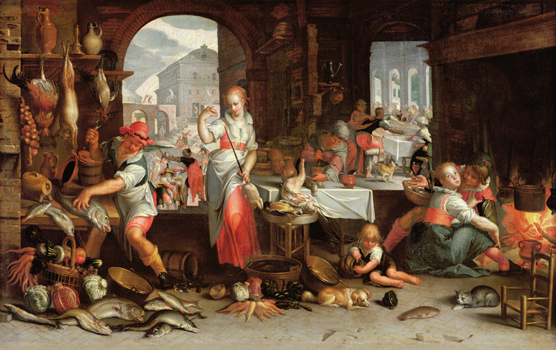 Küchenstück mit dem Gleichnis vom großen Gastmahl von Joachim Antonisz Wtewael