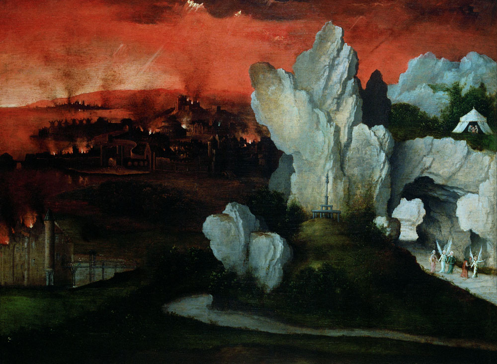 Landschaft mit der Zerstörung von Sodom und Gomorra von Joachim Patinir