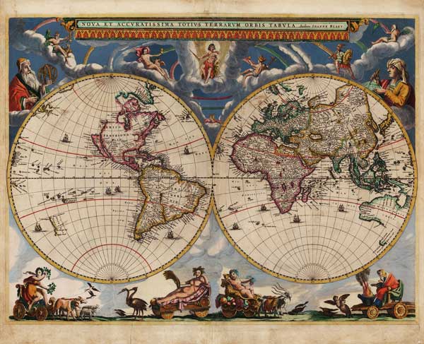 Doppelte Hemisphäre Karte der Welt von Joan Blaeu