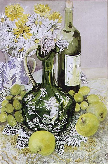 Carafe with Apples, Grapes and Lace (w/c)  von Joan  Thewsey